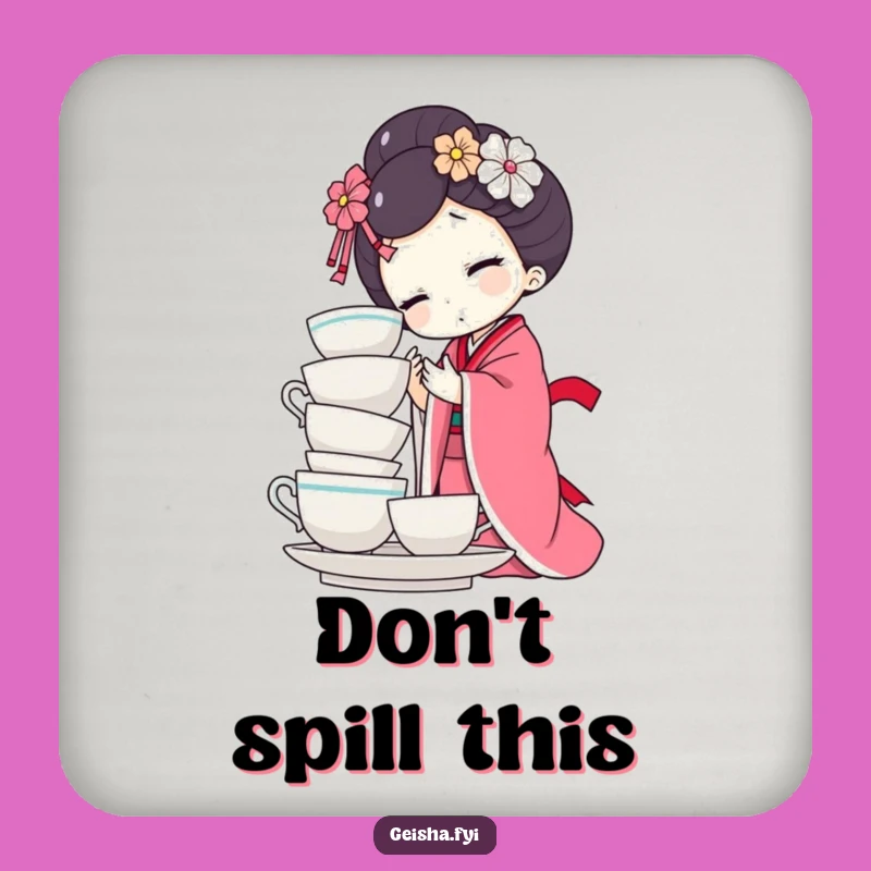 Funny Geisha Doll Teacup Balance Coaster - Protect Furniture with Humor