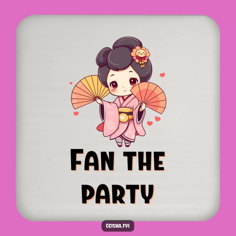 Funny Geisha Fan Coaster: Cute Rosy Cheeks Decor, Humorous Gift for Tables