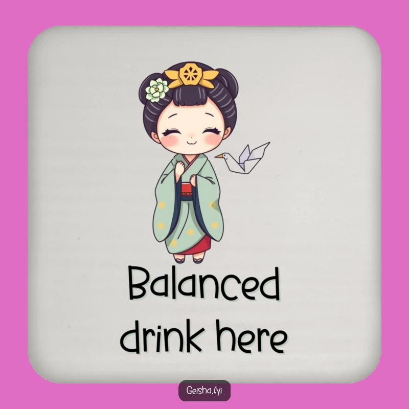 Funny Geisha Coaster: Playful Crane Balance, Perfect Artistic Bar Gift