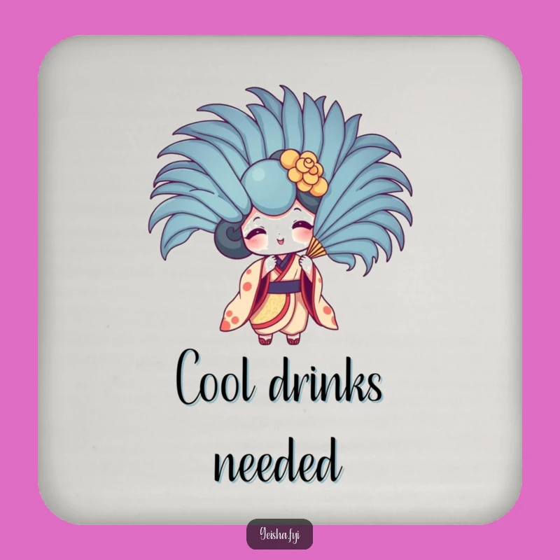 Funny Geisha Fan Feather Fan Coaster - Playful Surface Protection
