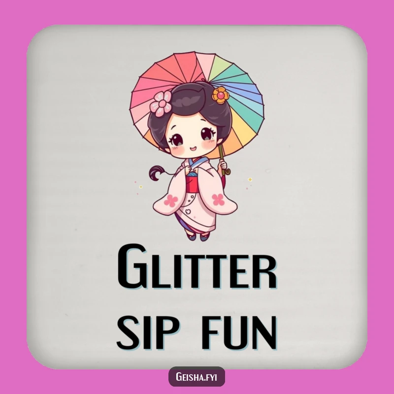 Funny Geisha Glitter Coaster Set: Protect Surfaces with Style Gift