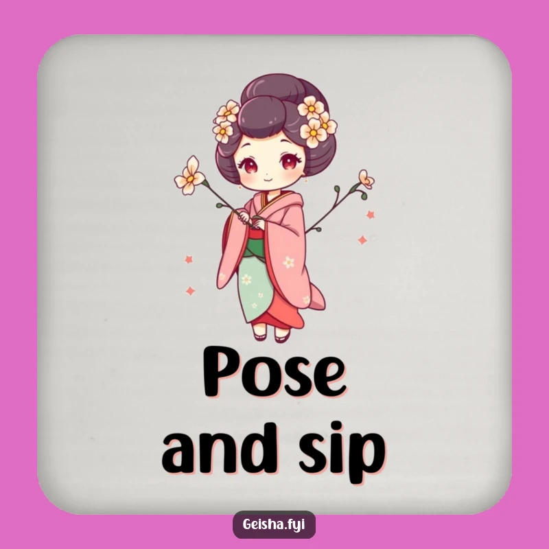 Funny Whimsical Geisha Drink Coaster, Artistic Protection for Your Surfaces