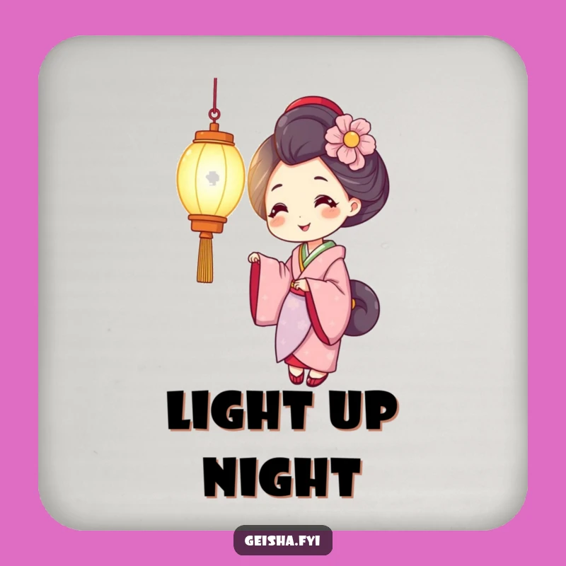 Funny Smiling Geisha Drink Coaster, Protect Surfaces with Warm Light Humor