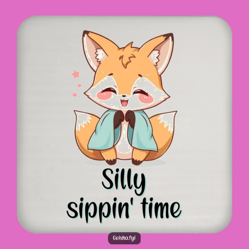 Funny Delighted Fox Silk Sleeve Coaster: Protect Surfaces with Charm