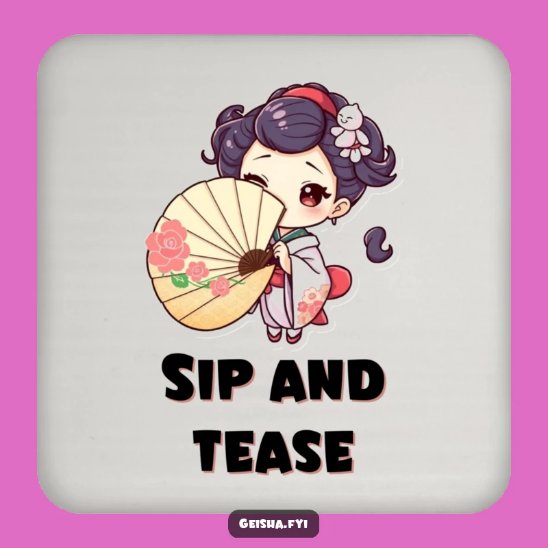 Playful Geisha Fan Coaster: Mysterious Protection, Wink Decor Gift