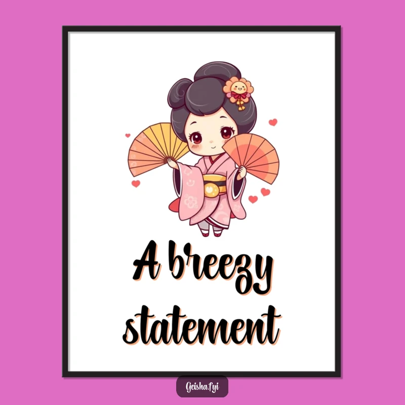 Funny Geisha Fan Poster: Cute Rosy Cheeks Art, Humorous Gift for Decor
