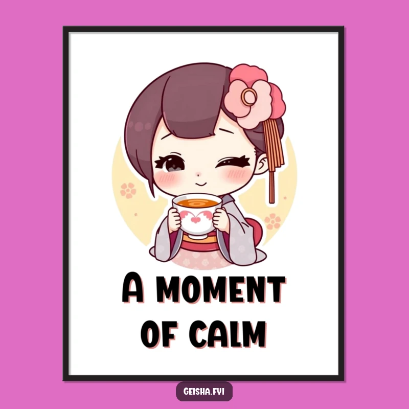 Funny Geisha Tea Poster: Tiny Cup Art For A Hilarious Home