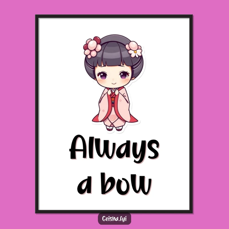 Funny Geisha Bowing Poster: Graceful Wall Art with a Cheerful, Humorous Touch