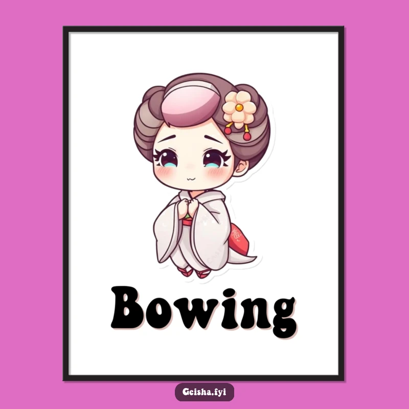 Funny Geisha Bowing Poster: Elegant Art of a Cheerful, Delicate Makeup Character