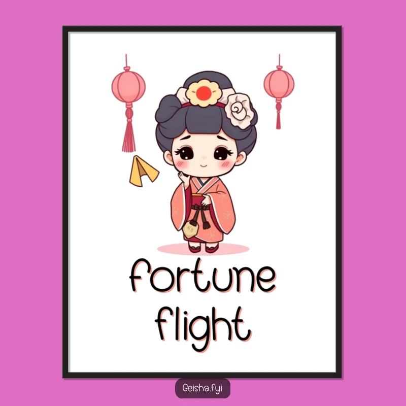 Funny Fortune Cookie Geisha Poster: Playful Art of a Character Tossing Luck