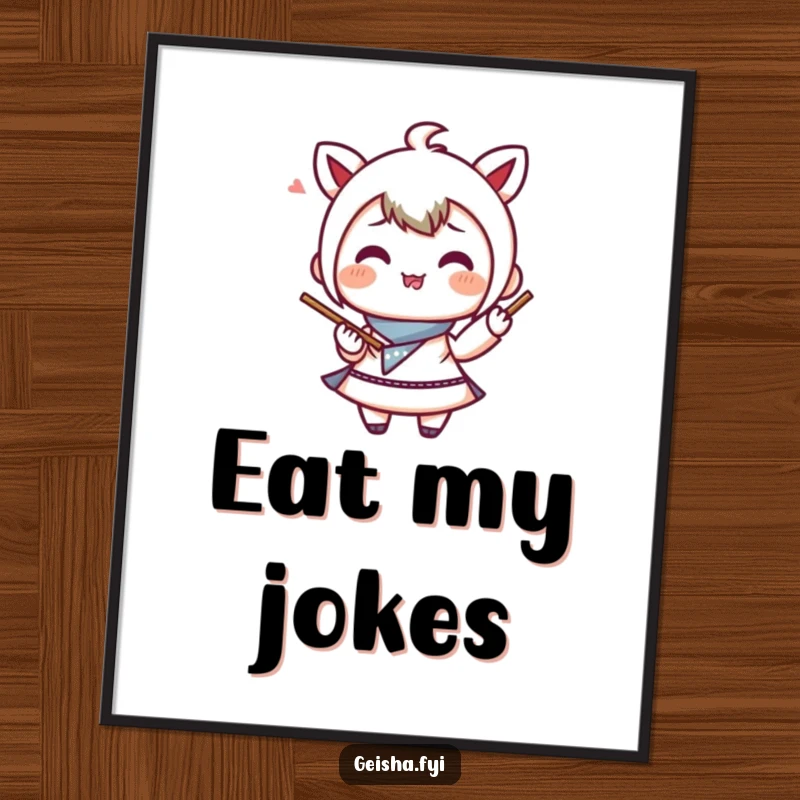 Funny Poster: A vibrant illustration of a smiling bento box character juggling chopsticks, bringing playful culinary art to any space.