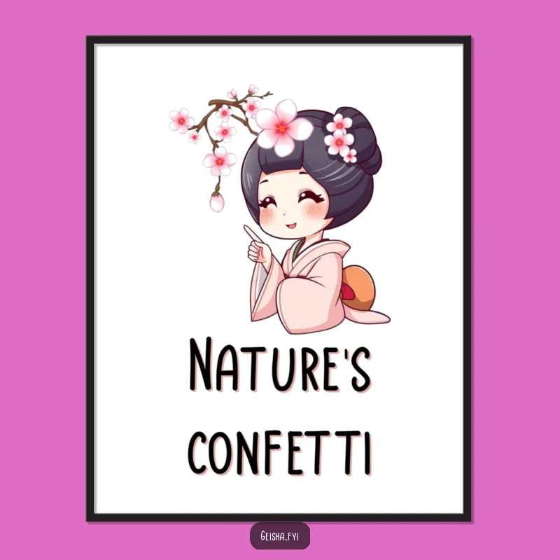 Funny Geisha Cherry Blossom Poster: Wall Art Capturing Joy and Fleeting Beauty