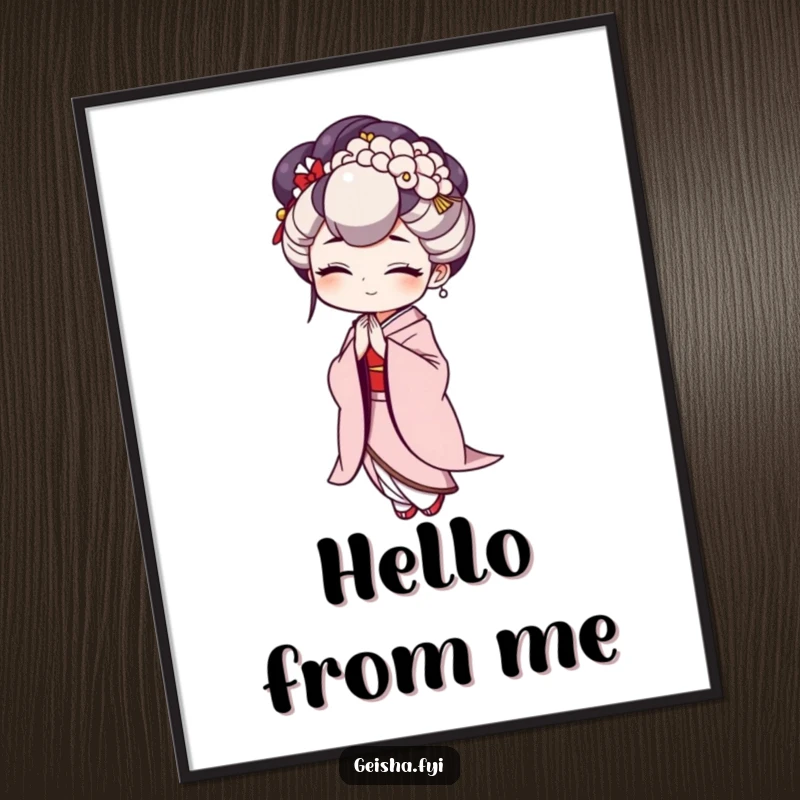 Funny Geisha Poster illustrating an exaggerated, comical bow, bringing a touch of Japanese humor to wall decor.