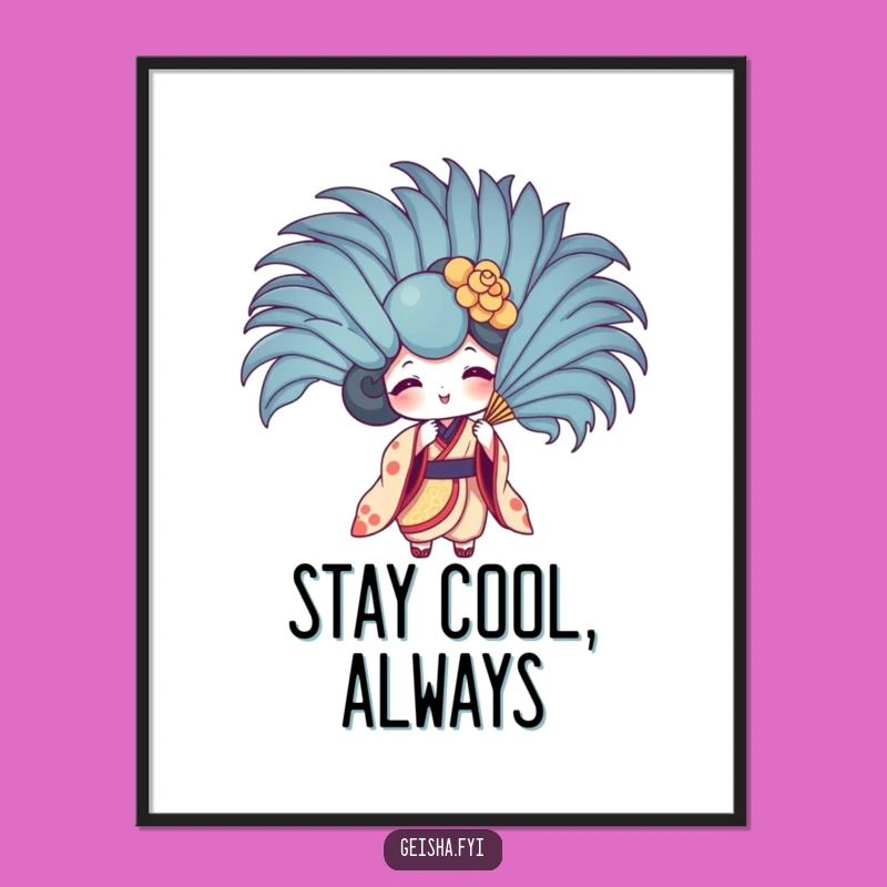 Funny Geisha Fan Feather Fan Poster - Playful Wall Art Gift