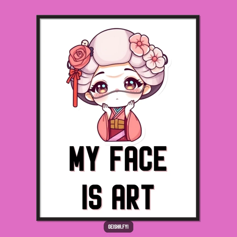 Funny Geisha Mask Face Poster - Whimsical Art for Your Walls!