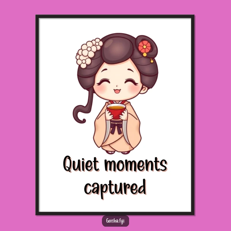 Funny Geisha Poster - Sweet Smile Character Art, Charming Wall Decor Gift