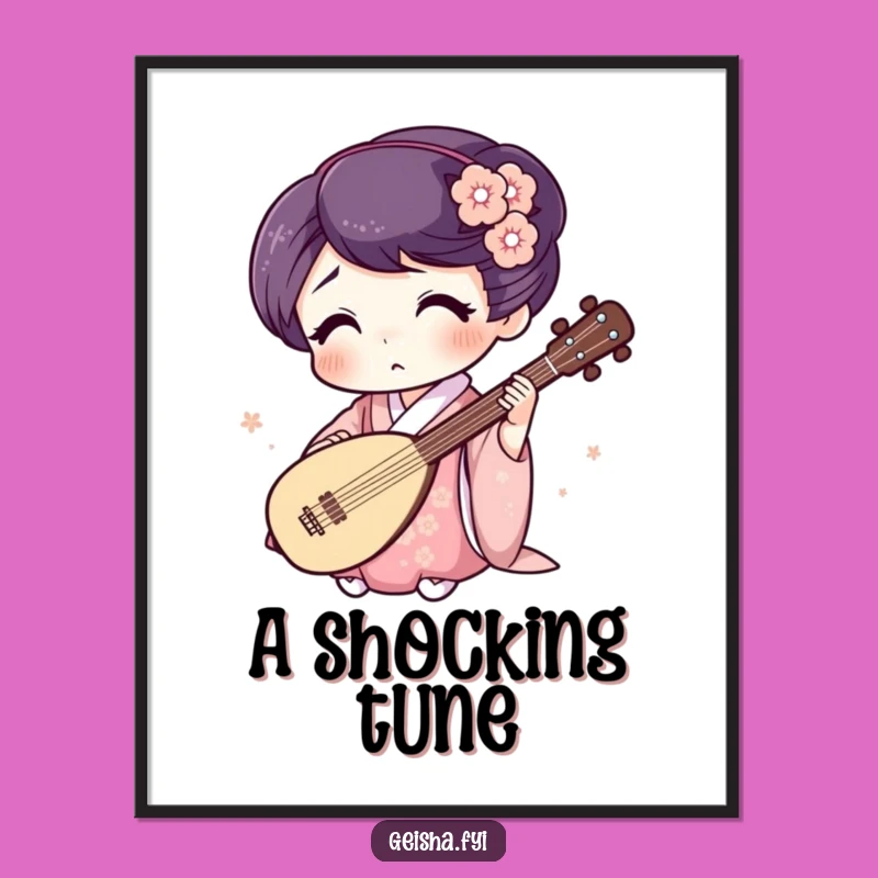 Funny Geisha Shamisen Poster: Surprised Expression Art, Humorous Gift Decor