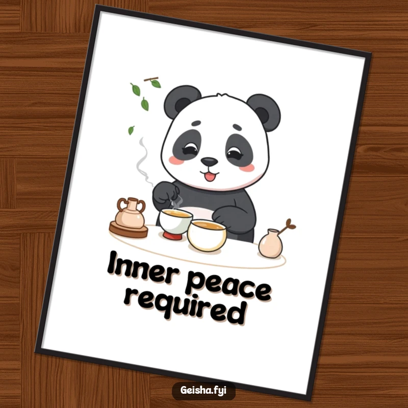 Funny poster of a panda hilariously attempting a tea ceremony, adding humor to wall decor.
