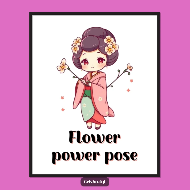 Funny Whimsical Geisha Poster, Artistic Decor with a Playful Touch