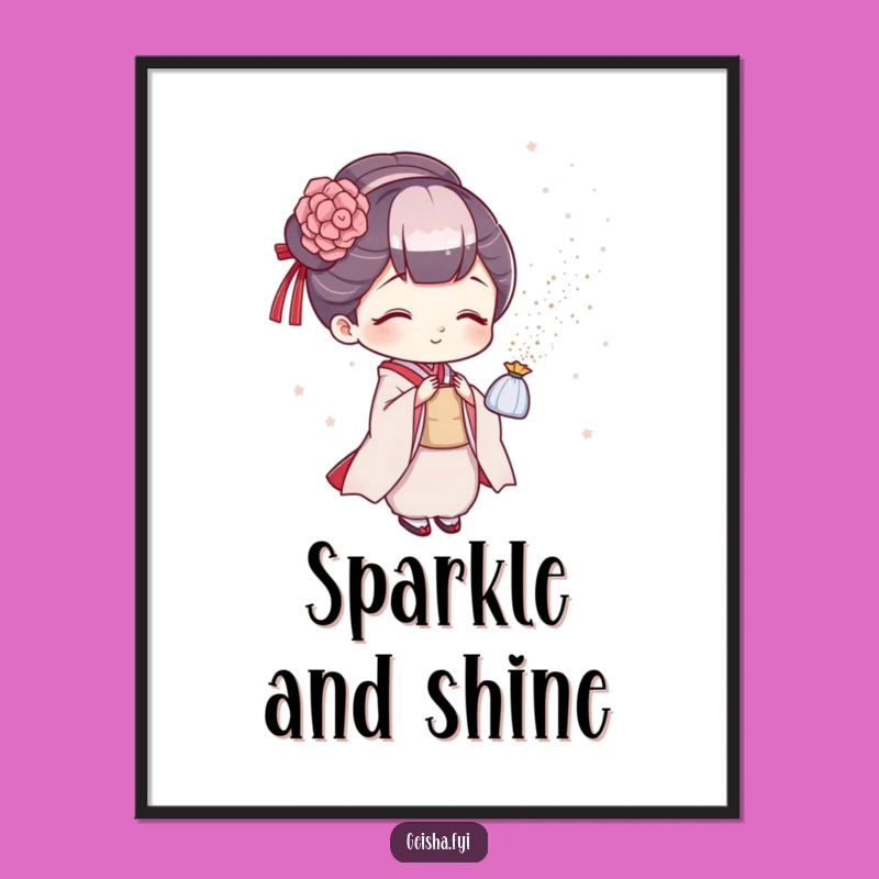 Glamorous Funny Geisha Glitter Poster - Playful Art, Sparkly Decor, Perfect Funny Gift