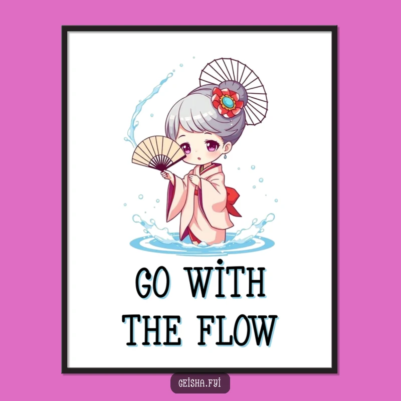 Funny Geisha Splashing Poster, Playful Water Art, Hilarious Gift