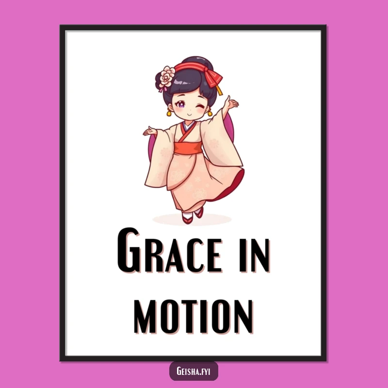 Funny Geisha Dance Poster: Cheerful Character's Twirling Art, a Hilarious Home Decor Gift