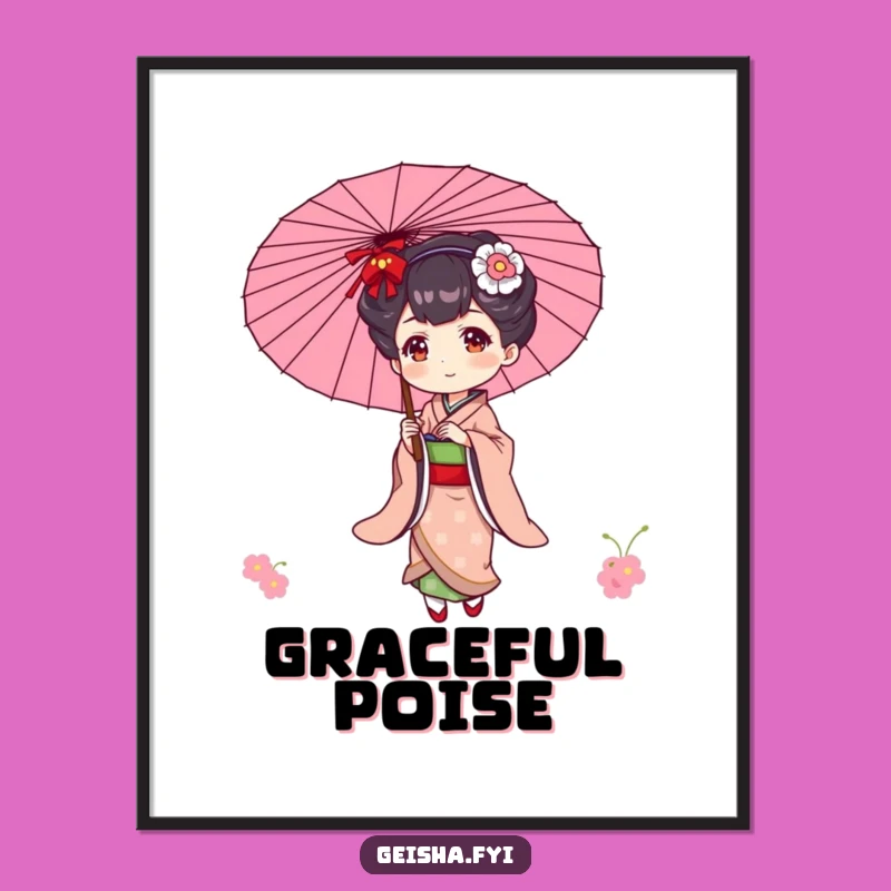 Funny Geisha Poster: Elegant Art with Playful Parasol Balance