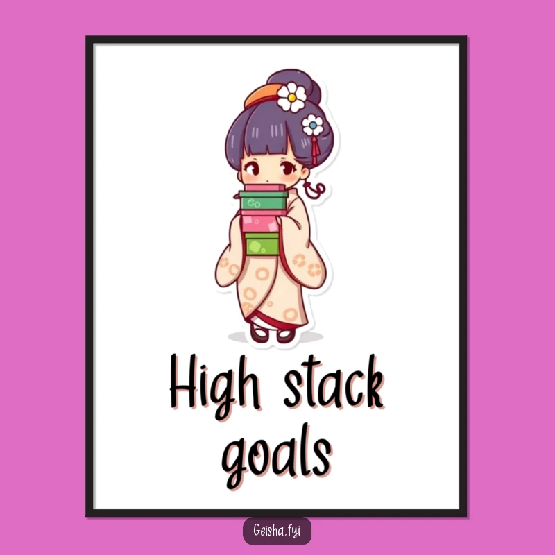 Artistic Funny Geisha Box Poster - Balancing Act, Colorful Decor, Perfect Funny Gift