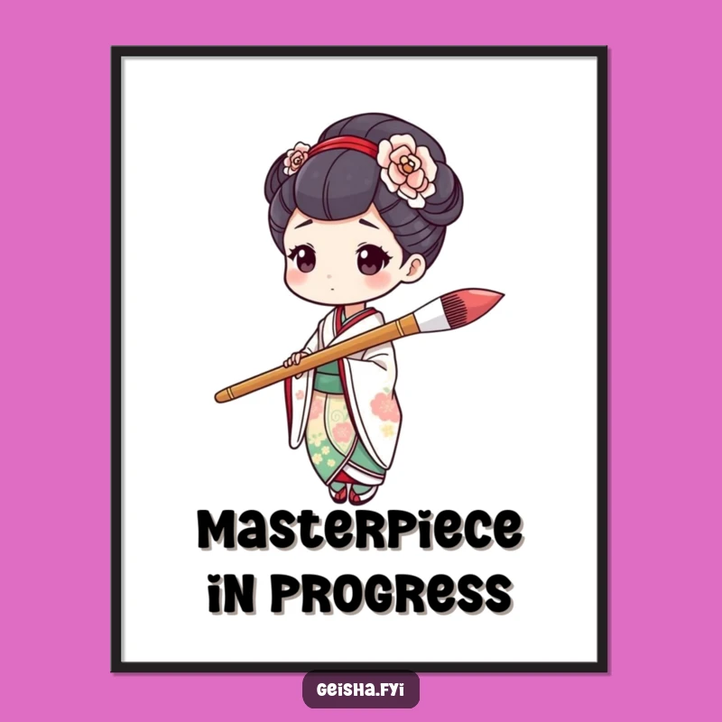 Funny Geisha Art Poster: Hilarious Painter Character Print