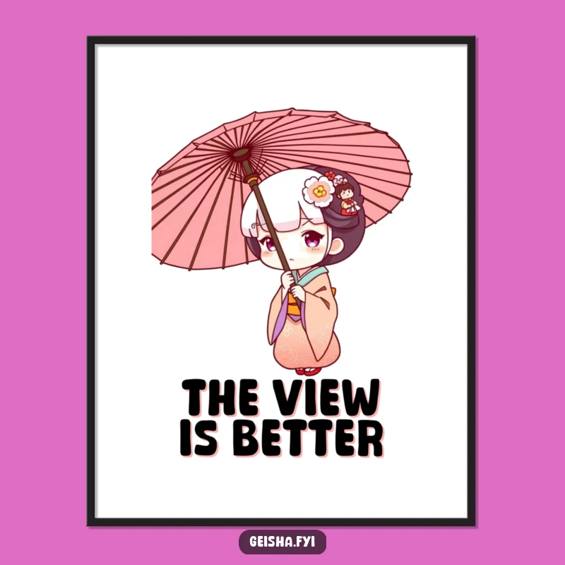 Funny Geisha Umbrella Poster: Curious Art, Humorous Decor Gift!