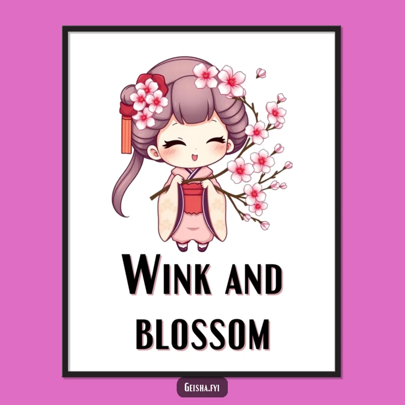 Funny Geisha Winking Poster - Charming Art for Your Walls!