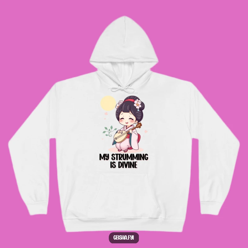 Cozy Funny Giggling Geisha Hoodie, Warmth and Laughter from a Shamisen