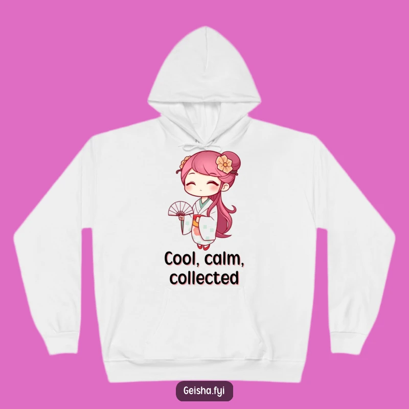 Cozy Funny Winking Geisha Hoodie: Playful Fan Wave Comfort