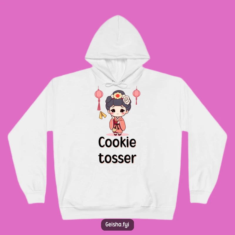 Funny Fortune Cookie Geisha Hoodie: Cozy Comfort with a Happy Cookie Tossing Character