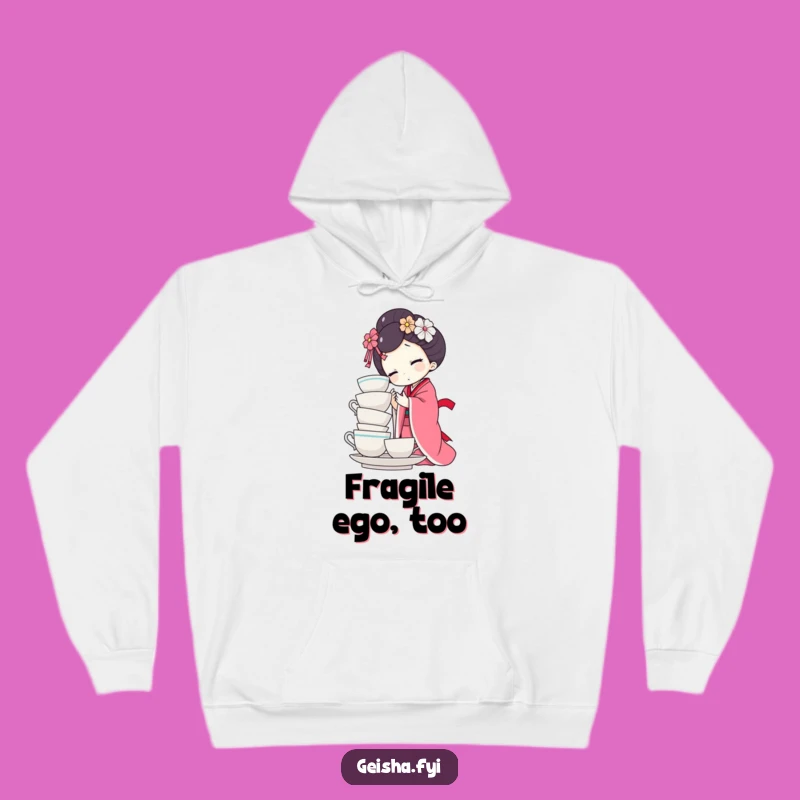 Funny Geisha Doll Teacup Balance Hoodie - Cozy Comfy Comedic Wear