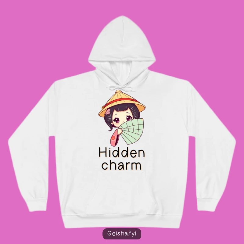 Funny Geisha Fan Hoodie: Cozy Mystery with a Traditional Hat Character Behind a Fan