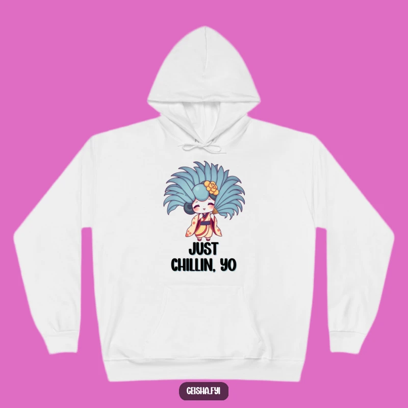 Funny Geisha Fan Feather Fan Hoodie - Cozy Playful Comedic Wear