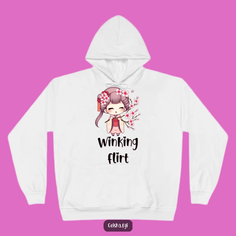 Cozy Funny Geisha Winking Hoodie - Embrace Playful Elegance!