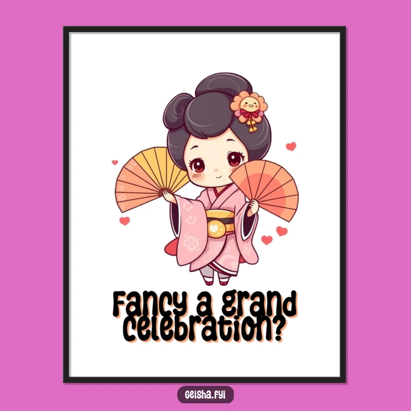 Funny Free Printable Wall Art: Cute Geisha Fan Toss Downloadable Art