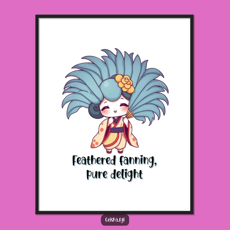 Funny Geisha Fan Feather Free Printable Wall Art - Playful Home Decor Download