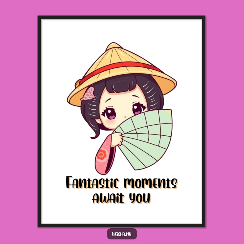 Free Printable Funny Geisha Wall Art: Peeking Fan Feminine Decor, Downloadable Art for Home