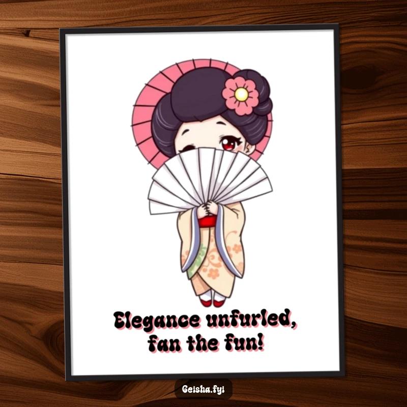 Funny Free Printable Geisha Wall Art: Elegant geisha with a comically large fan, adding humor to any room.