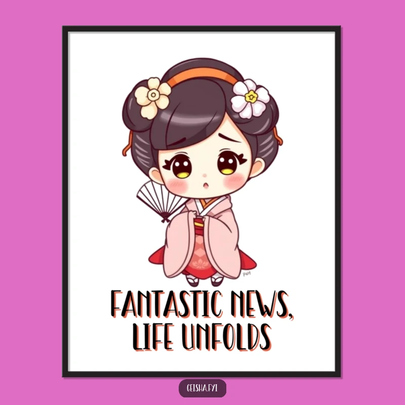 Free Printable Wall Art: Surprised Geisha Fan Elegance, Downloadable Decor!