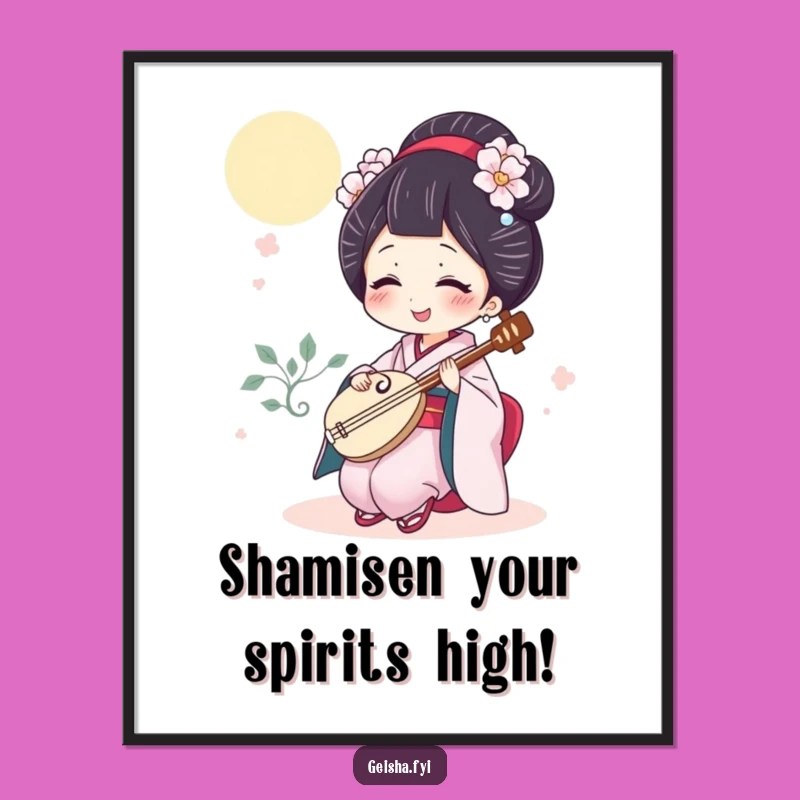 Funny Free Printable Geisha Shamisen Wall Art - Downloadable Humorous Art