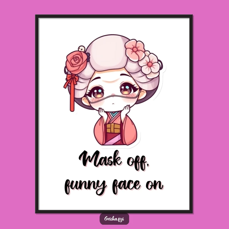 Funny Free Printable Geisha Wall Art - Masked Funny Face - Downloadable Decor
