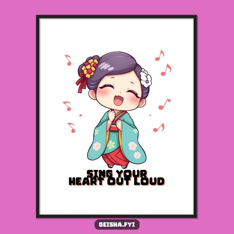 Joyful Free Printable Geisha Singing Wall Art: Musical Downloadable Art