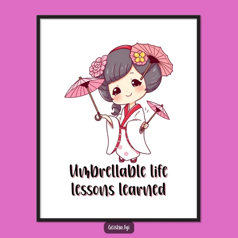 Funny Free Printable Geisha Juggling Umbrellas Wall Art - Quirky Downloadable Decor