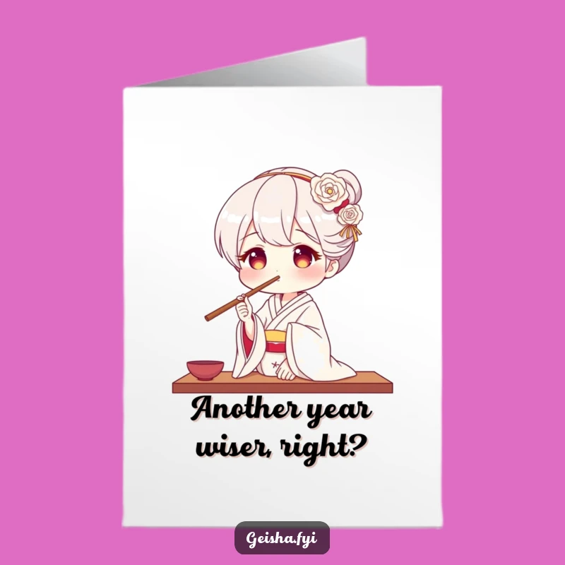 Funny Free Printable Geisha Birthday Card - Chopstick Nose Trick - Downloadable Fun