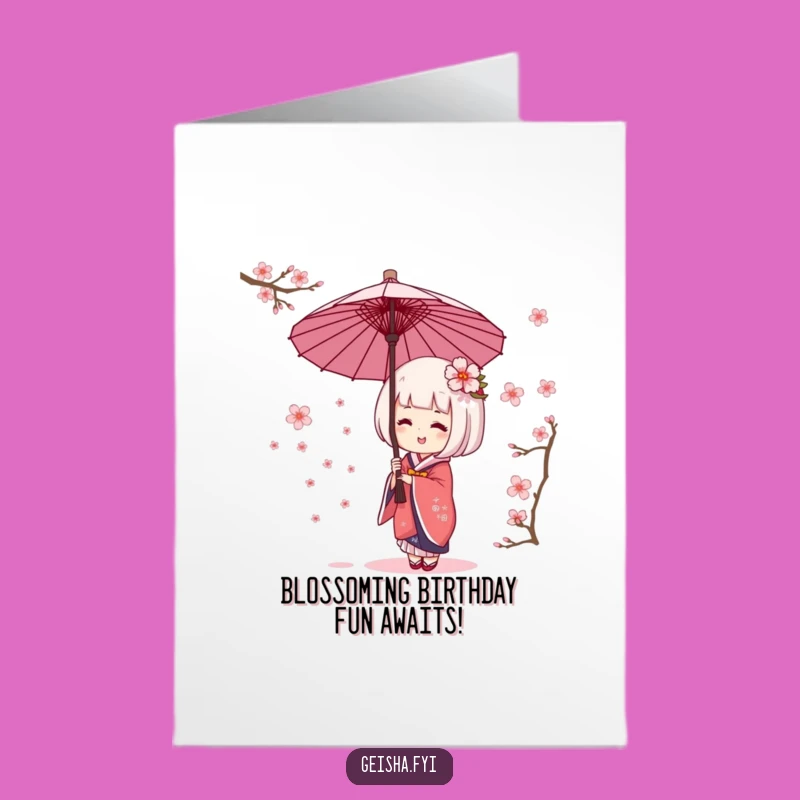 Funny Birthday Geisha Umbrella Blossoms Free Printable Card - Joyful Downloadable Gift