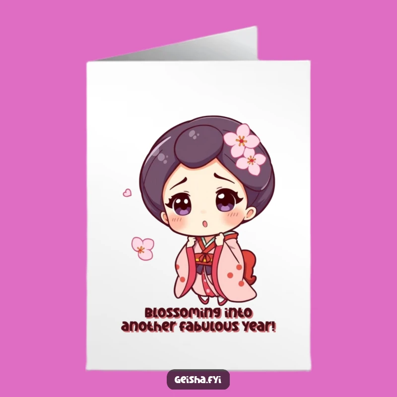 Free Printable Geisha Blossom Birthday Card - Funny Downloadable Gift for Her
